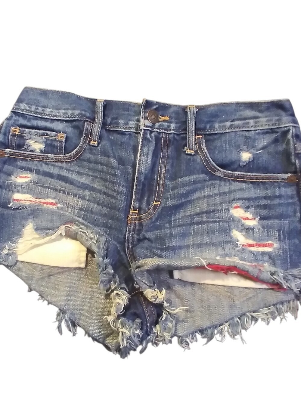 Abercrombie & Fitch Frayed Dark Blue Distressed Denim Jean Shorts Frayed Hem
